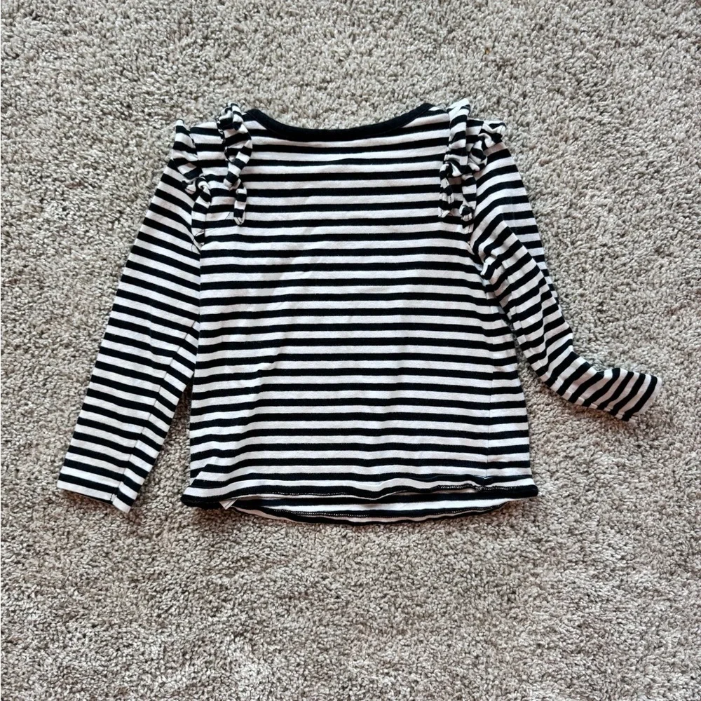 Girls striped long sleeve ruffle top Black White Striped Long Sleeve Tee size 2T